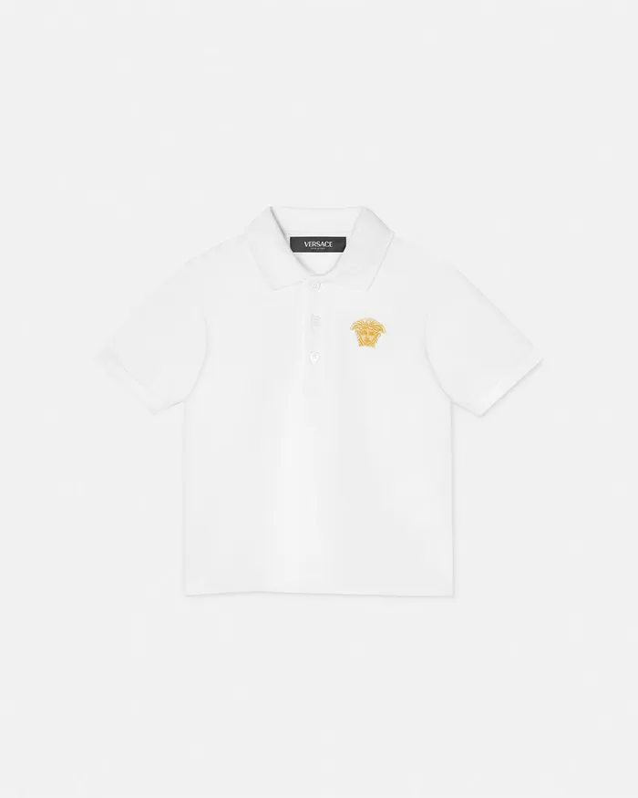Versace Shirts and Tshirts Kids Embroidered Medusa Baby Polo Shirt Whiteprint
