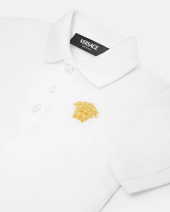 Versace Shirts and Tshirts Kids Embroidered Medusa Baby Polo Shirt Whiteprint