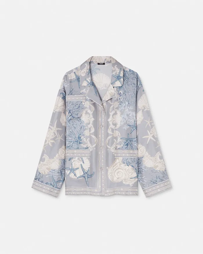 Versace Shirts and Tops Women Barocco Sea Oversized Silk Shirt Blueprint