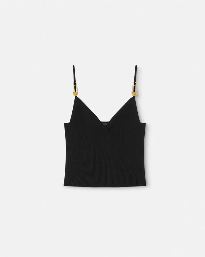 Versace Shirts and Tops Women Safety Pin Knit Crop Top Black