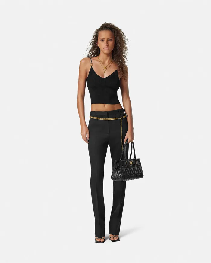 Versace Shirts and Tops Women Safety Pin Knit Crop Top Black