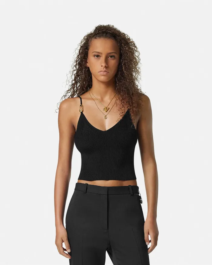 Versace Shirts and Tops Women Safety Pin Knit Crop Top Black