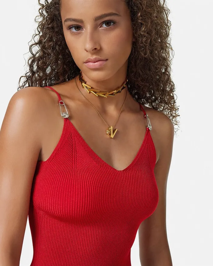 Versace Shirts and Tops Women Safety Pin Knit Crop Top Red