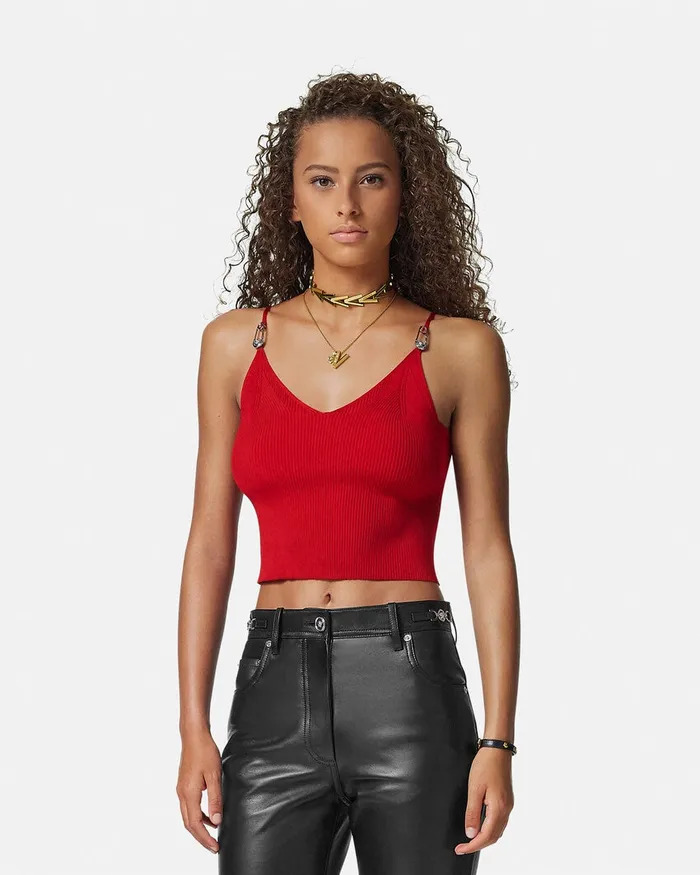 Versace Shirts and Tops Women Safety Pin Knit Crop Top Red