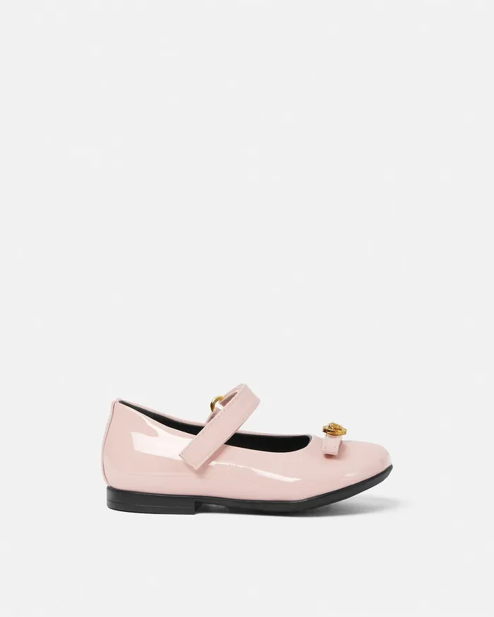 Versace Shoes Kids Gianni Ribbon Patent Baby Ballerinas Light Pink