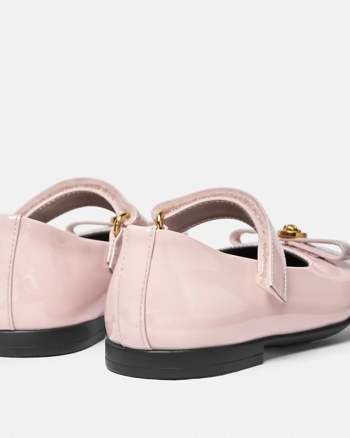 Versace Shoes Kids Gianni Ribbon Patent Baby Ballerinas Light Pink