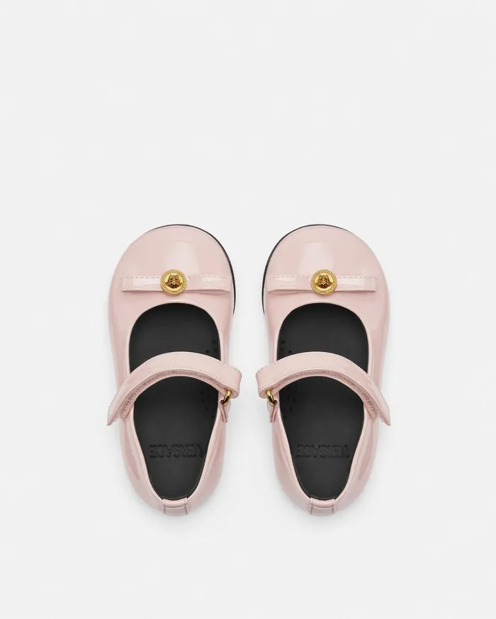 Versace Shoes Kids Gianni Ribbon Patent Baby Ballerinas Light Pink