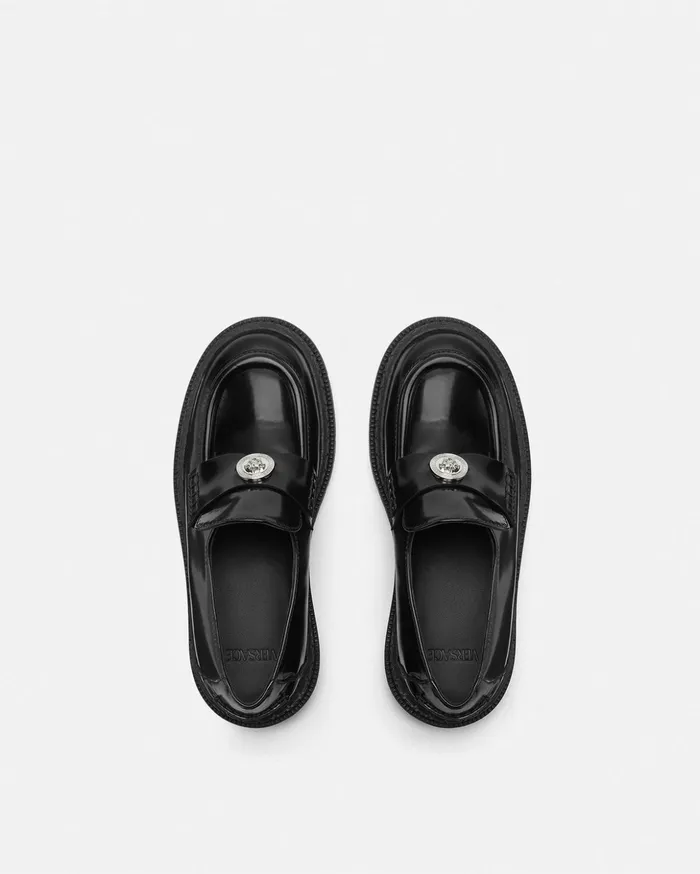Versace Shoes Kids Medusa Patent Loafers Blacksilver