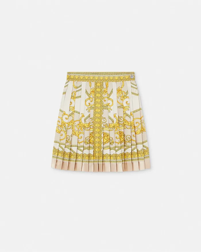 Versace Skirts Women La Coupe Des Dieux Silk Pleated Skirt Goldprint