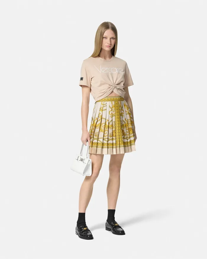Versace Skirts Women La Coupe Des Dieux Silk Pleated Skirt Goldprint