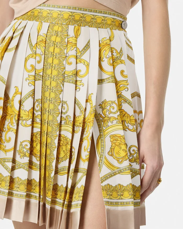 Versace Skirts Women La Coupe Des Dieux Silk Pleated Skirt Goldprint