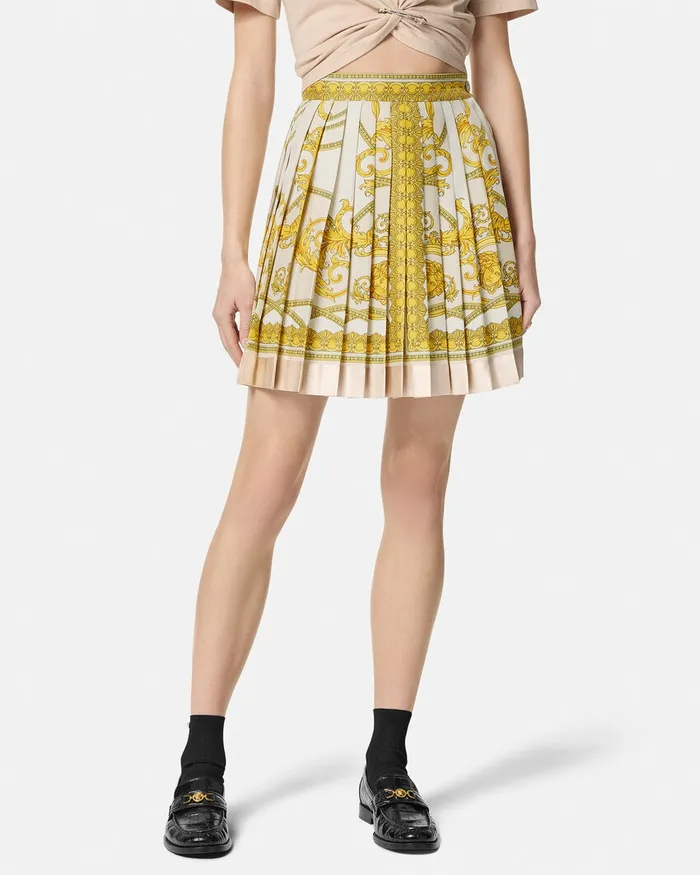 Versace Skirts Women La Coupe Des Dieux Silk Pleated Skirt Goldprint