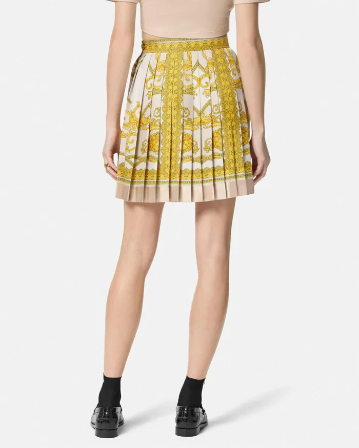 Versace Skirts Women La Coupe Des Dieux Silk Pleated Skirt Goldprint