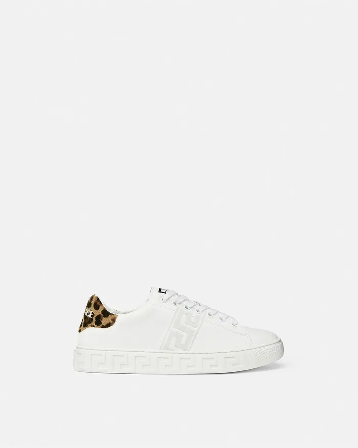 Versace Sneakers Women Leopard Embroidered Greca Sneakers White
