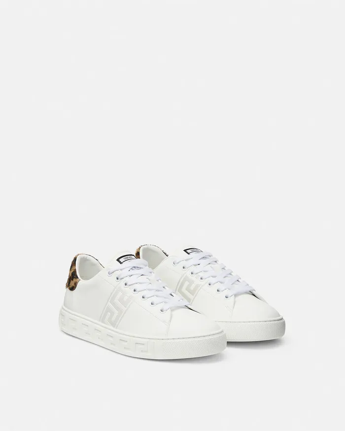 Versace Sneakers Women Leopard Embroidered Greca Sneakers White