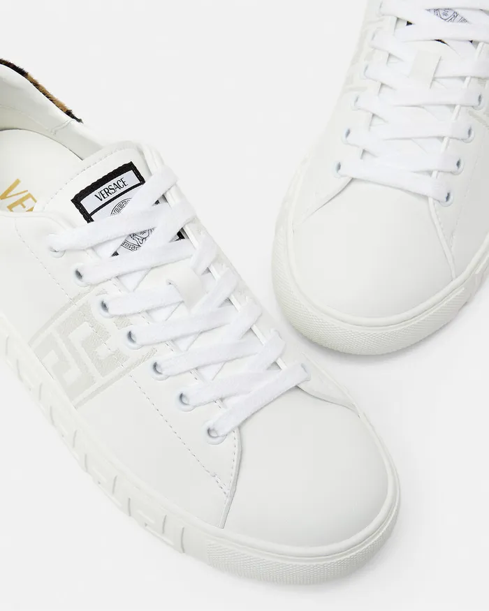 Versace Sneakers Women Leopard Embroidered Greca Sneakers White