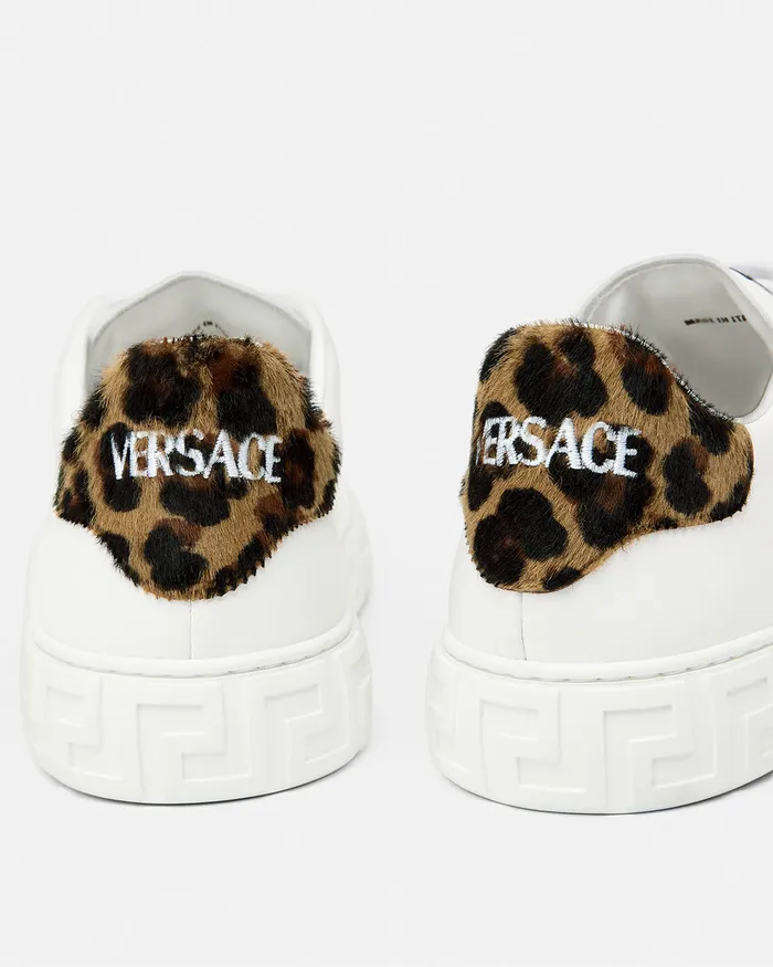 Versace Sneakers Women Leopard Embroidered Greca Sneakers White