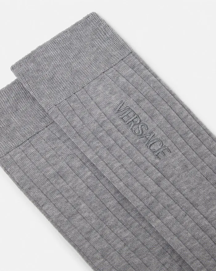 Versace Socks Men Embroidered Ribbed Logo Socks Gray
