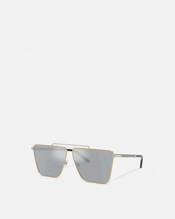 Versace Sunglasses Men Tubular Greca Sunglasses Silver