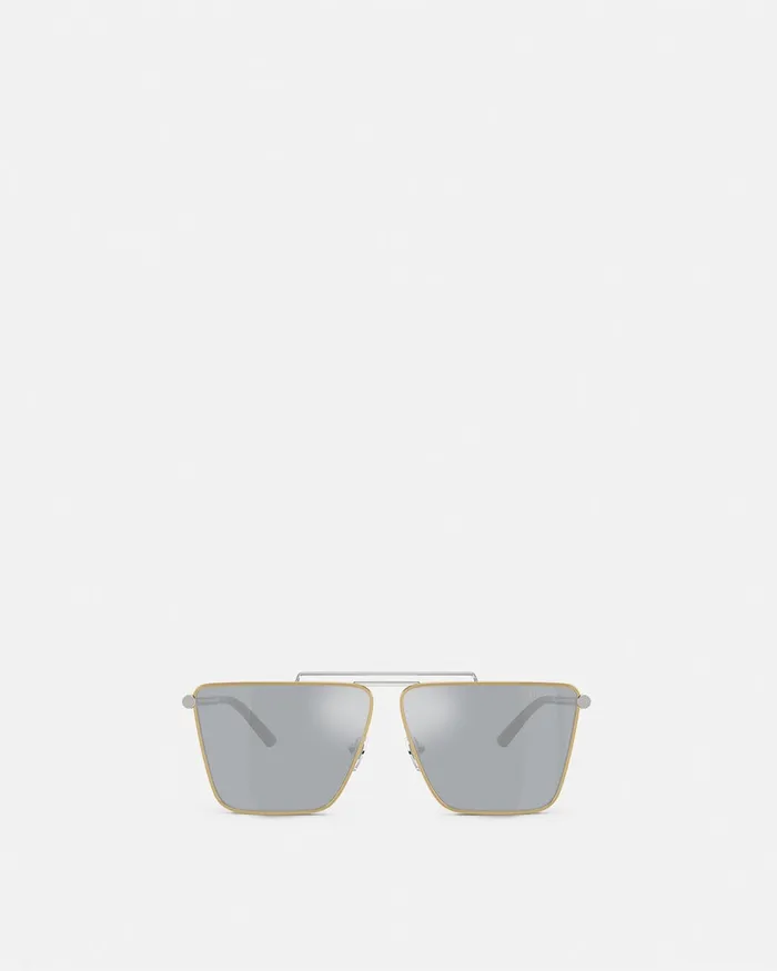 Versace Sunglasses Men Tubular Greca Sunglasses Silver
