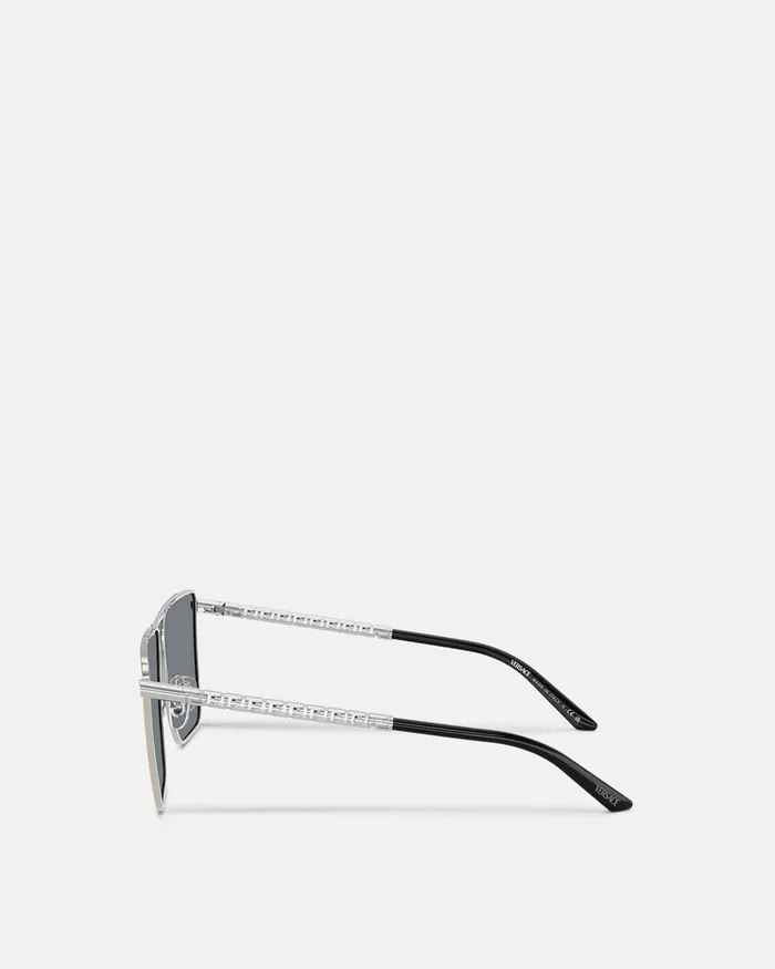 Versace Sunglasses Men Tubular Greca Sunglasses Silver
