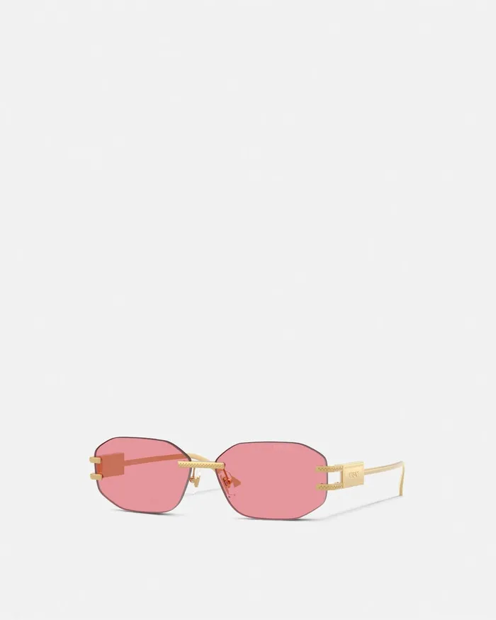 Versace Sunglasses Women Damier Plaque Sunglasses Goldpink
