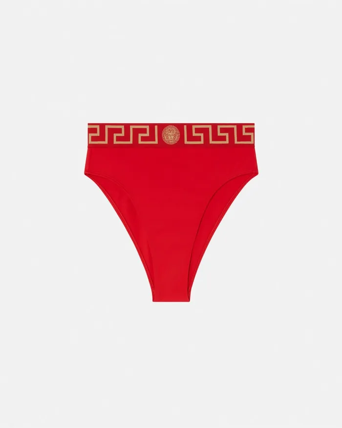 Versace Swimwear Women Greca Border High Waist Bikini Bottoms Red