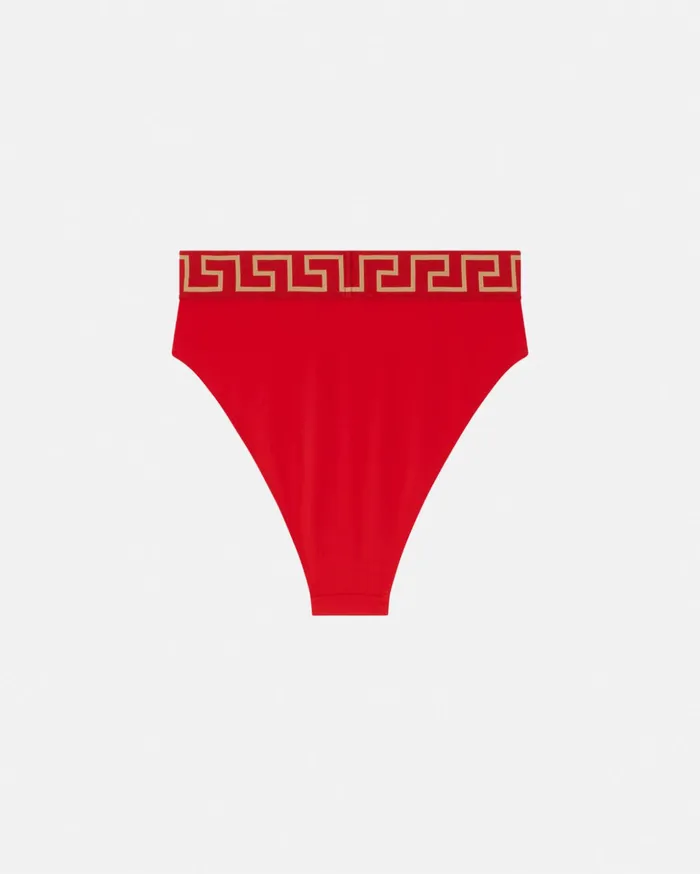 Versace Swimwear Women Greca Border High Waist Bikini Bottoms Red