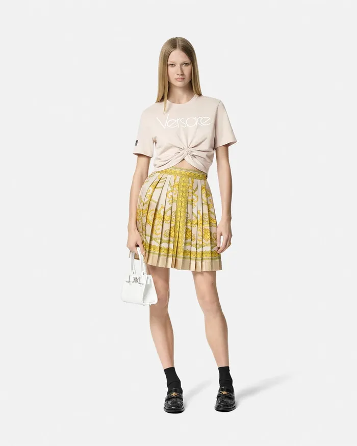 Versace TShirts and Sweatshirts Women Safety Pin Crop Logo TShirt Light Pink