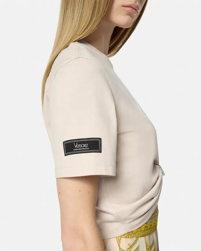Versace TShirts and Sweatshirts Women Safety Pin Crop Logo TShirt Light Pink