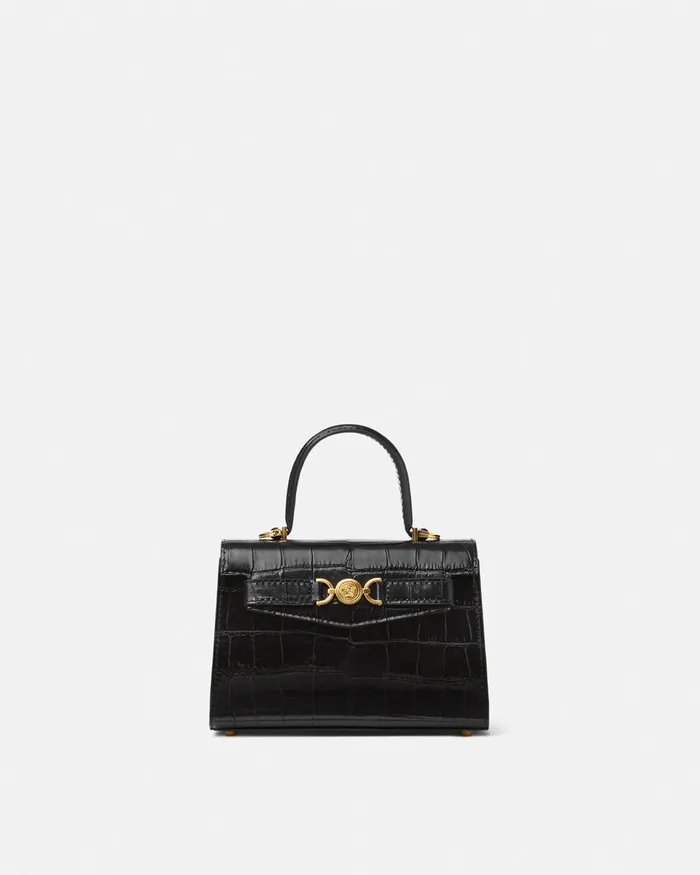 Versace Top Handle Women CrocEffect Medusa 03995 Small Handbag Blackgold
