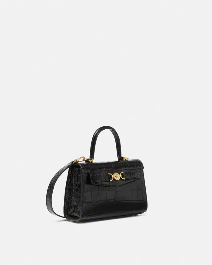 Versace Top Handle Women CrocEffect Medusa 03995 Small Handbag Blackgold