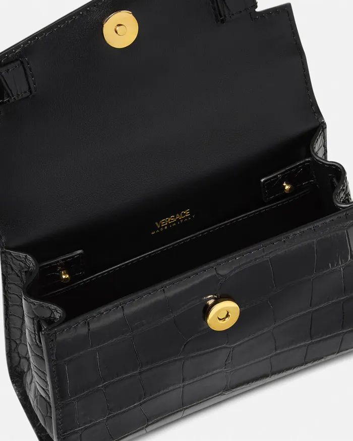 Versace Top Handle Women CrocEffect Medusa 03995 Small Handbag Blackgold