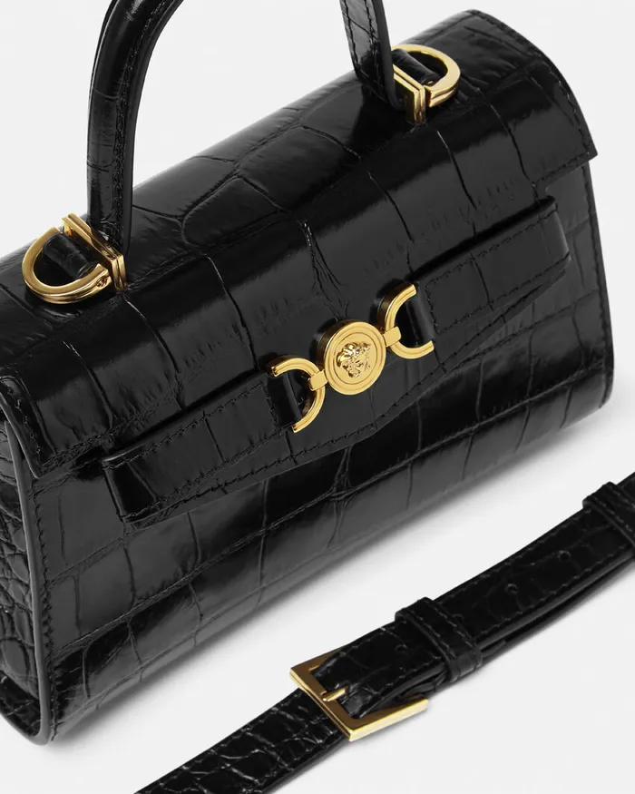 Versace Top Handle Women CrocEffect Medusa 03995 Small Handbag Blackgold