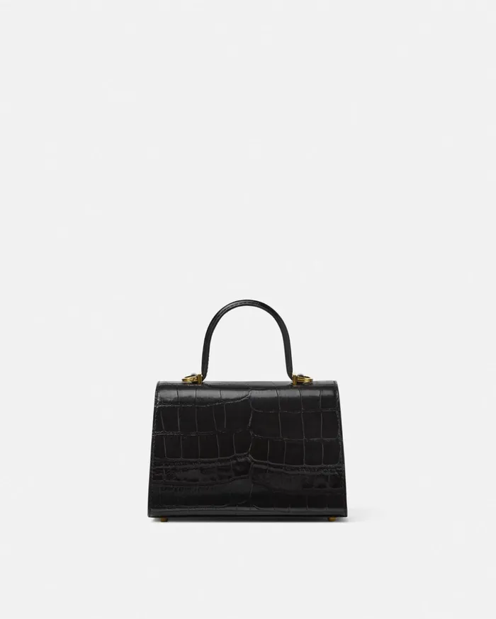 Versace Top Handle Women CrocEffect Medusa 03995 Small Handbag Blackgold