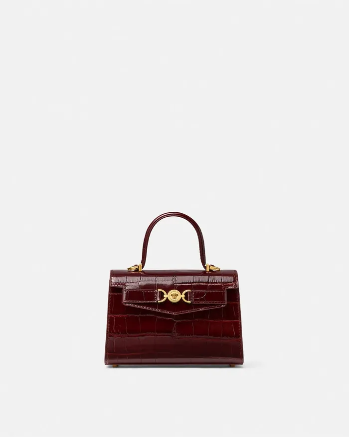 Versace Top Handle Women CrocEffect Medusa 03995 Small Handbag Burgundy
