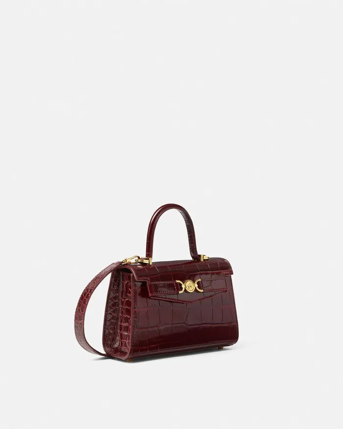 Versace Top Handle Women CrocEffect Medusa 03995 Small Handbag Burgundy