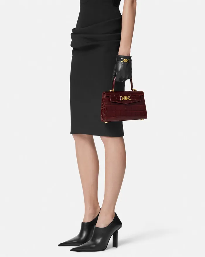 Versace Top Handle Women CrocEffect Medusa 03995 Small Handbag Burgundy