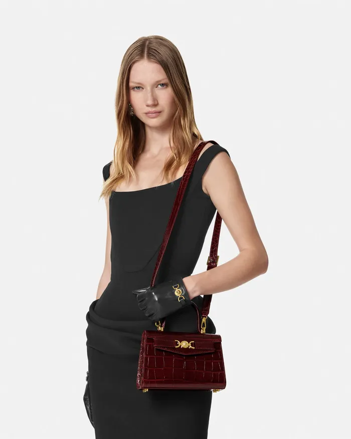 Versace Top Handle Women CrocEffect Medusa 03995 Small Handbag Burgundy