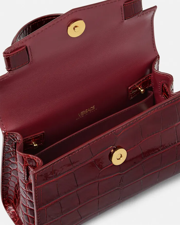 Versace Top Handle Women CrocEffect Medusa 03995 Small Handbag Burgundy