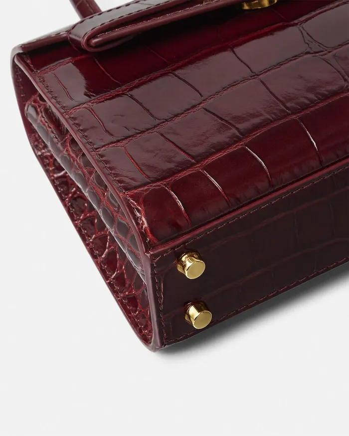 Versace Top Handle Women CrocEffect Medusa 03995 Small Handbag Burgundy