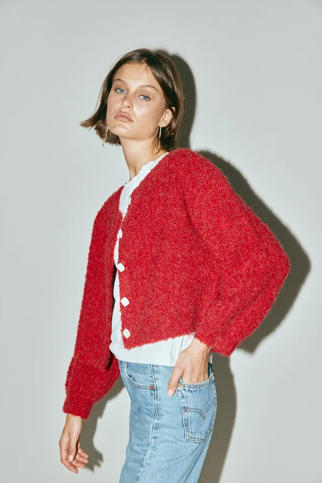 VRG GRL Elsie Knit Cardigan Chilli Women Cardigans