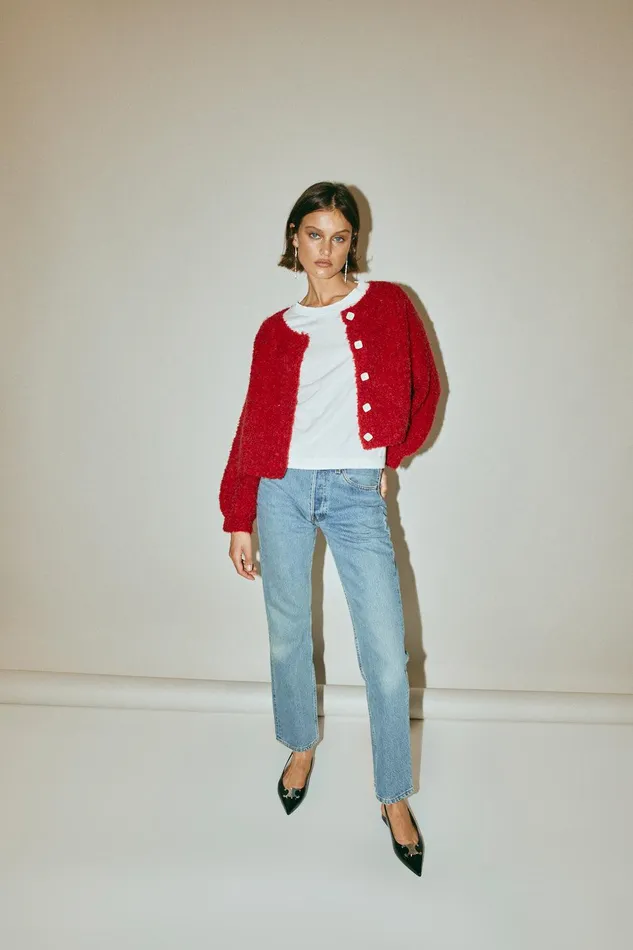 VRG GRL Elsie Knit Cardigan Chilli Women Cardigans