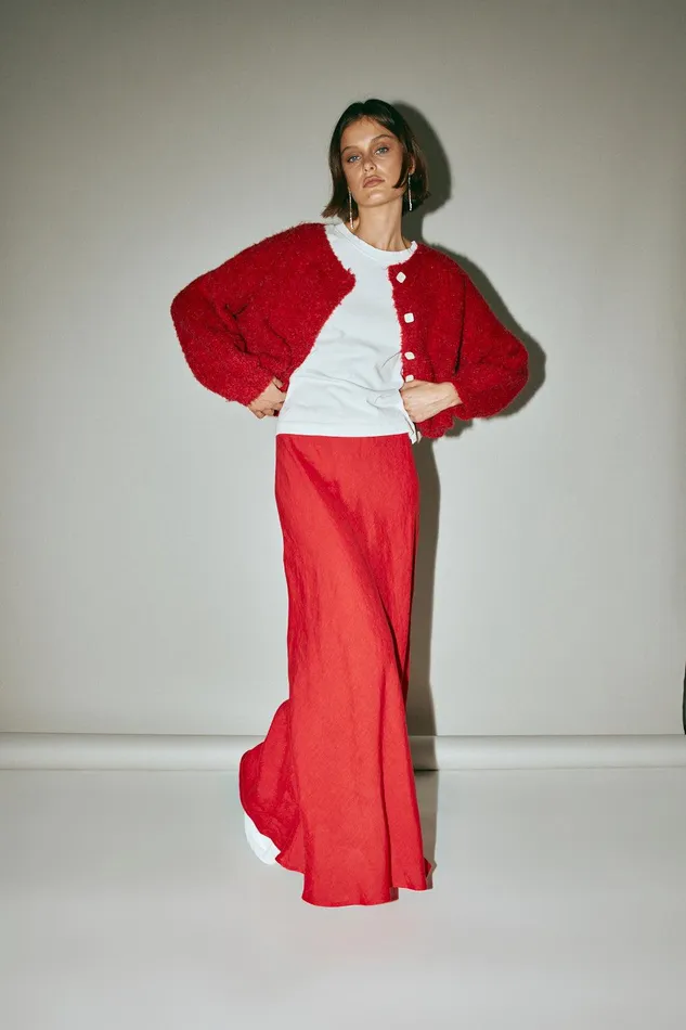 VRG GRL Elsie Knit Cardigan Chilli Women Cardigans