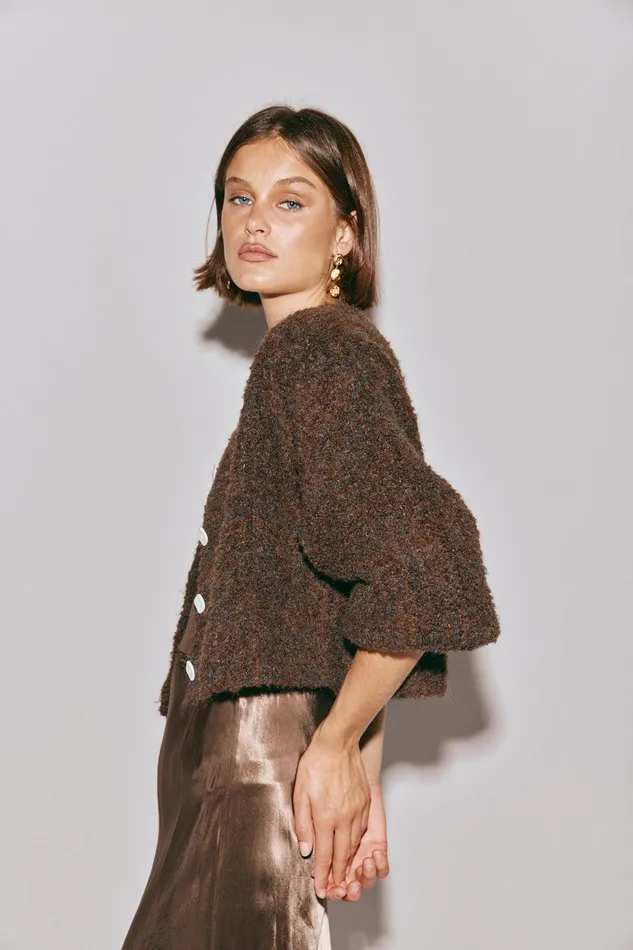 VRG GRL Elsie Knit Cardigan Chocolate Women Cardigans VRG GRL Elsie Knit Cardigan Chocolate Women Cardigans