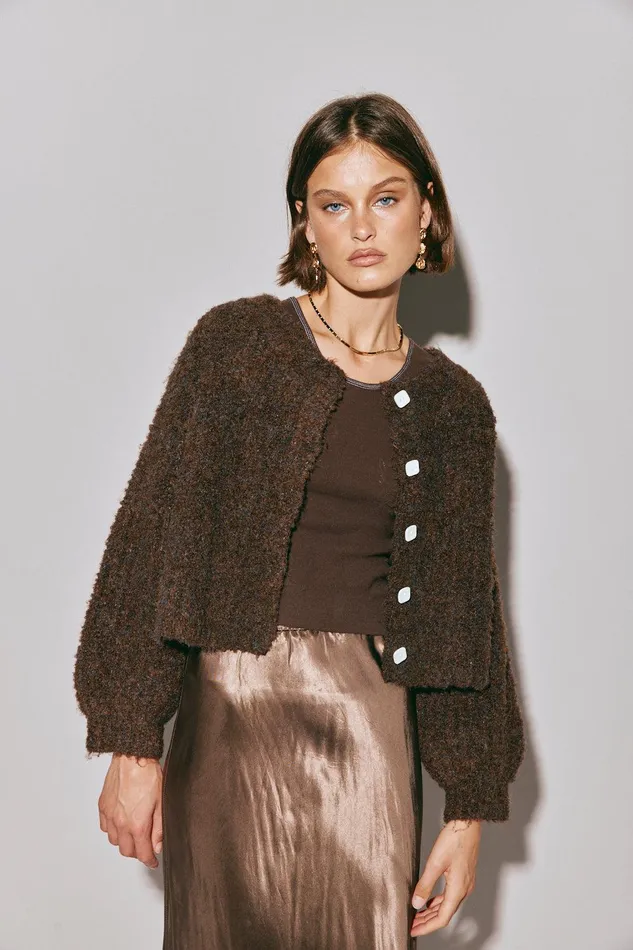 VRG GRL Elsie Knit Cardigan Chocolate Women Cardigans VRG GRL Elsie Knit Cardigan Chocolate Women Cardigans
