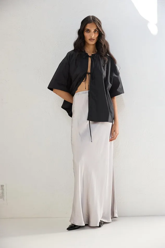 VRG GRL Florence Bias Cut Maxi Skirt Silver Women Skirts