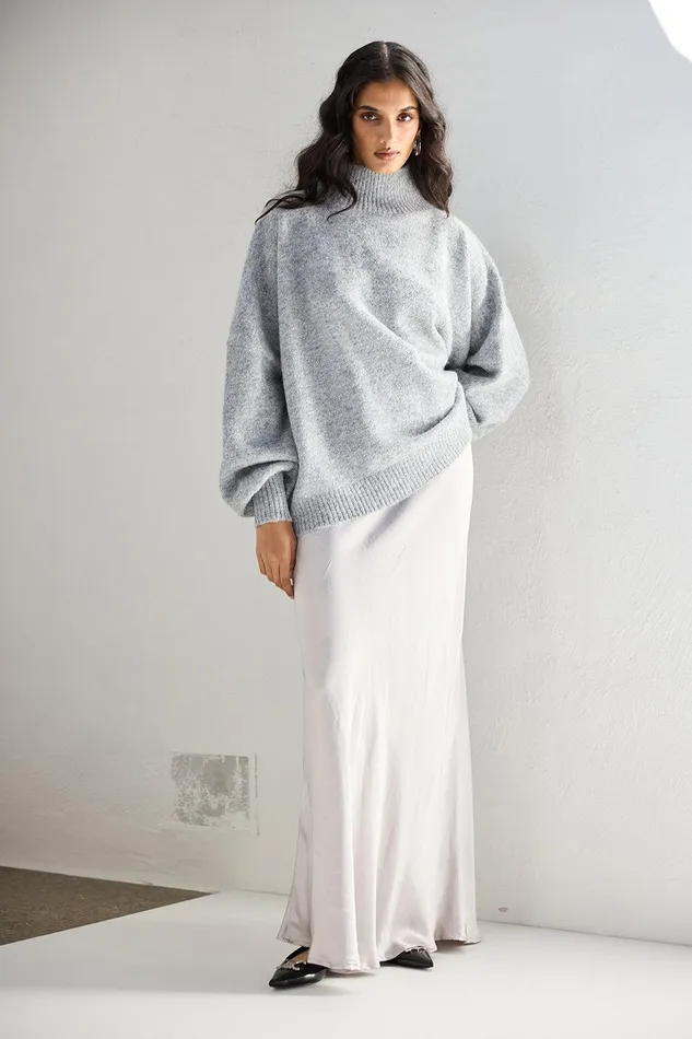 VRG GRL Florence Bias Cut Maxi Skirt Silver Women Skirts