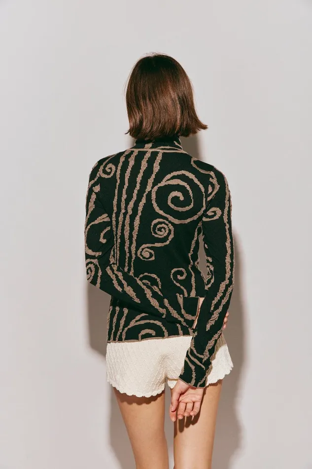 VRG GRL Ivy Muse Knit Skivvy Black Swirl Women Long Sleeve VRG GRL Ivy Muse Knit Skivvy Black Swirl Women Long Sleeve