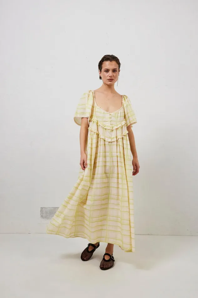 VRG GRL La Prairie Smock Midi Dress Check Women MidiMaxi Dresses